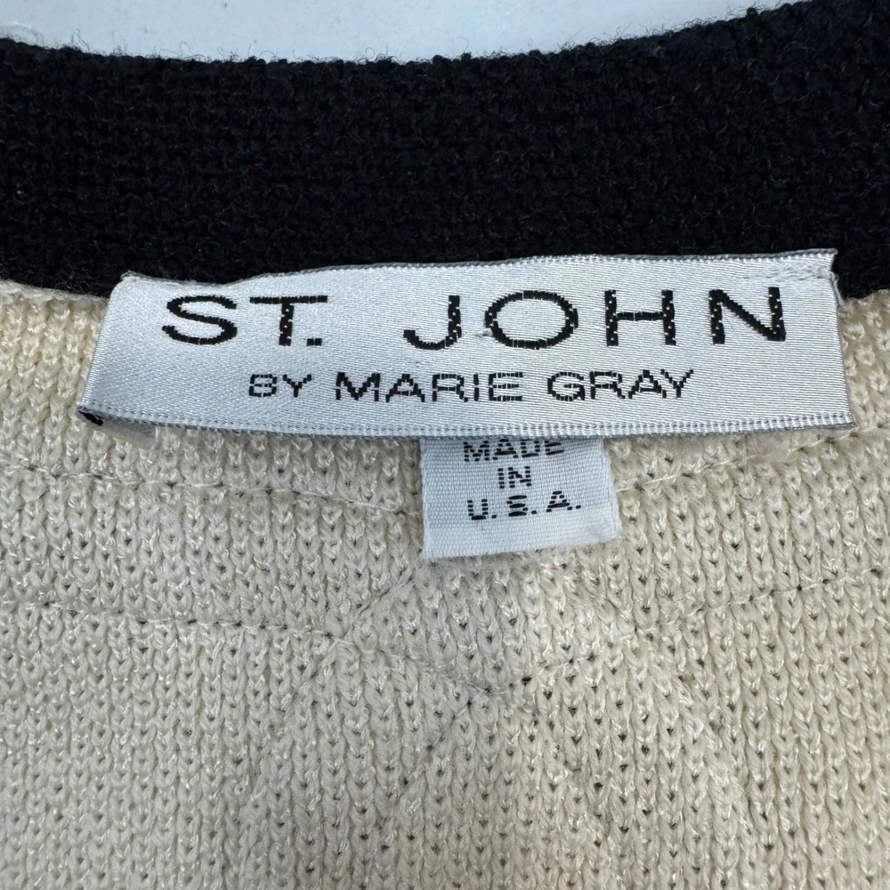 St John Bolero Jacket Womens 4 Cream‎ Black Vintage Santana Knit Cropped Shrug